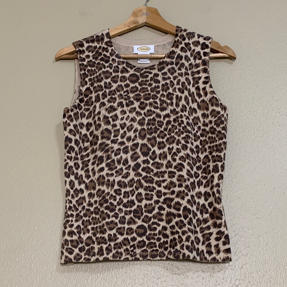Talbots‎ Brown Leopard Print Sleeveless Tank Top Silk & Cashmere Blend Small